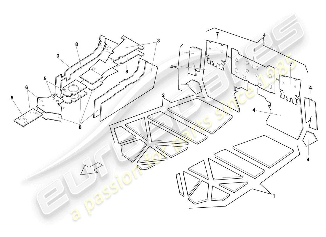 lamborghini lp640 coupe (2007) assorbitori acustici schema delle parti