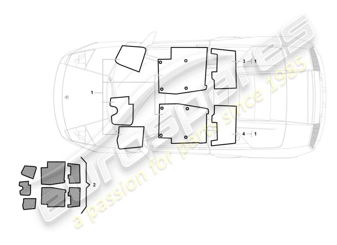 lamborghini lp640 coupe (2007) pavimentazione (moquette) schema delle parti