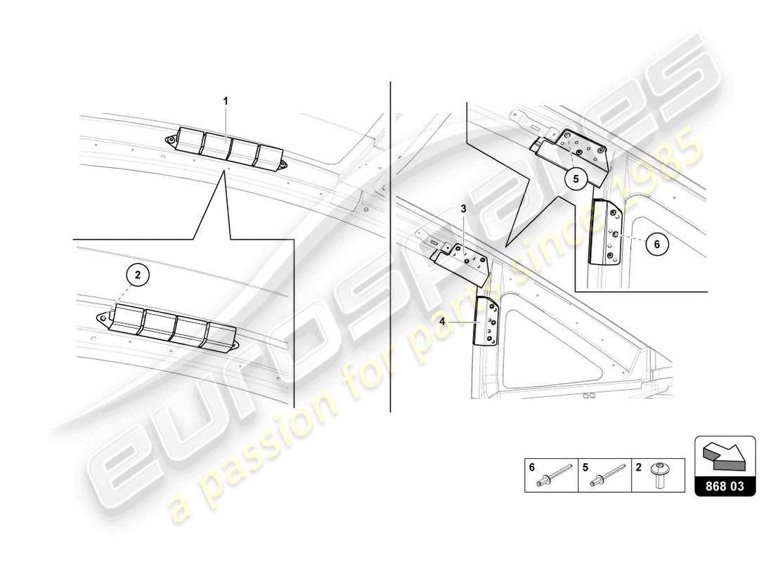 lamborghini lp770-4 svj coupe (2022) rivestimento del telaio del tetto schema delle parti