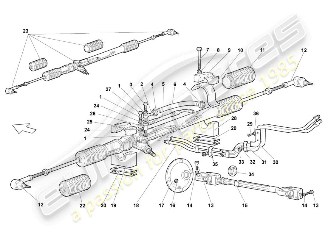 lamborghini lp640 roadster (2009) schema delle parti della scatola dello sterzo