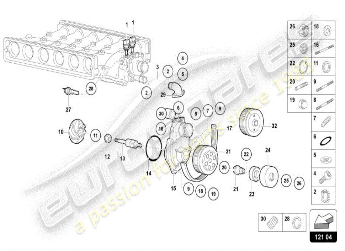 lamborghini diablo vt (1996) pompa di raffreddamento diagramma delle parti