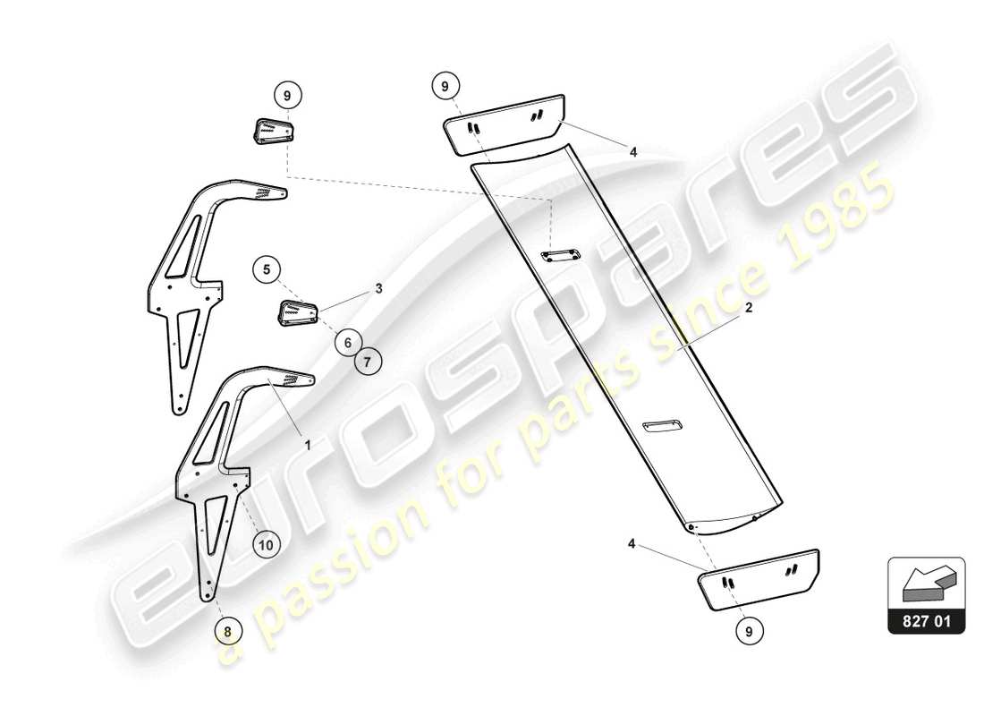 lamborghini gt3 (2017) diagramma delle parti dell'ala posteriore