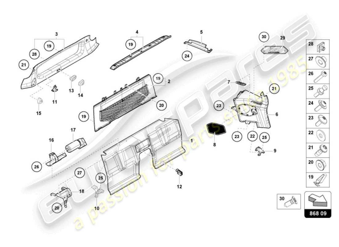 lamborghini sto (2023) zona vano posteriore diagramma delle parti