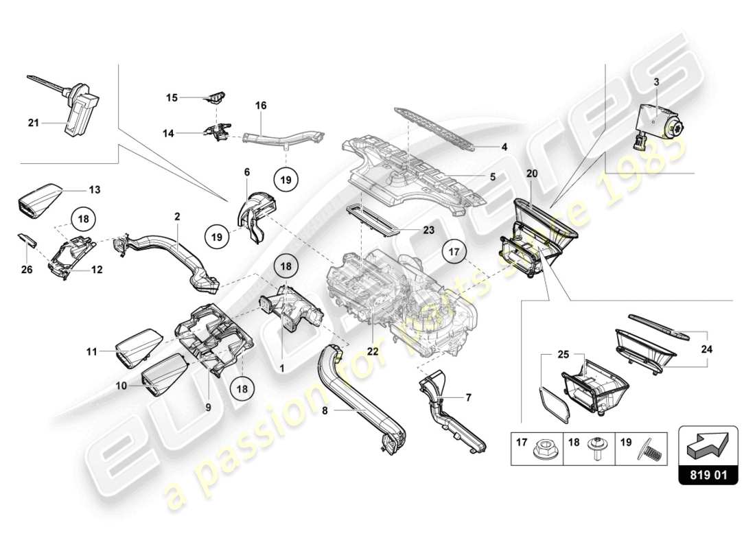 lamborghini 2021 (evo spyder) diagramma delle parti della presa d'aria