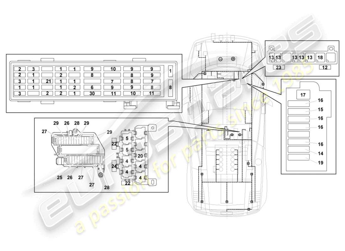 lamborghini lp560-4 spyder fl ii (2014) schema delle parti dell'impianto elettrico centrale