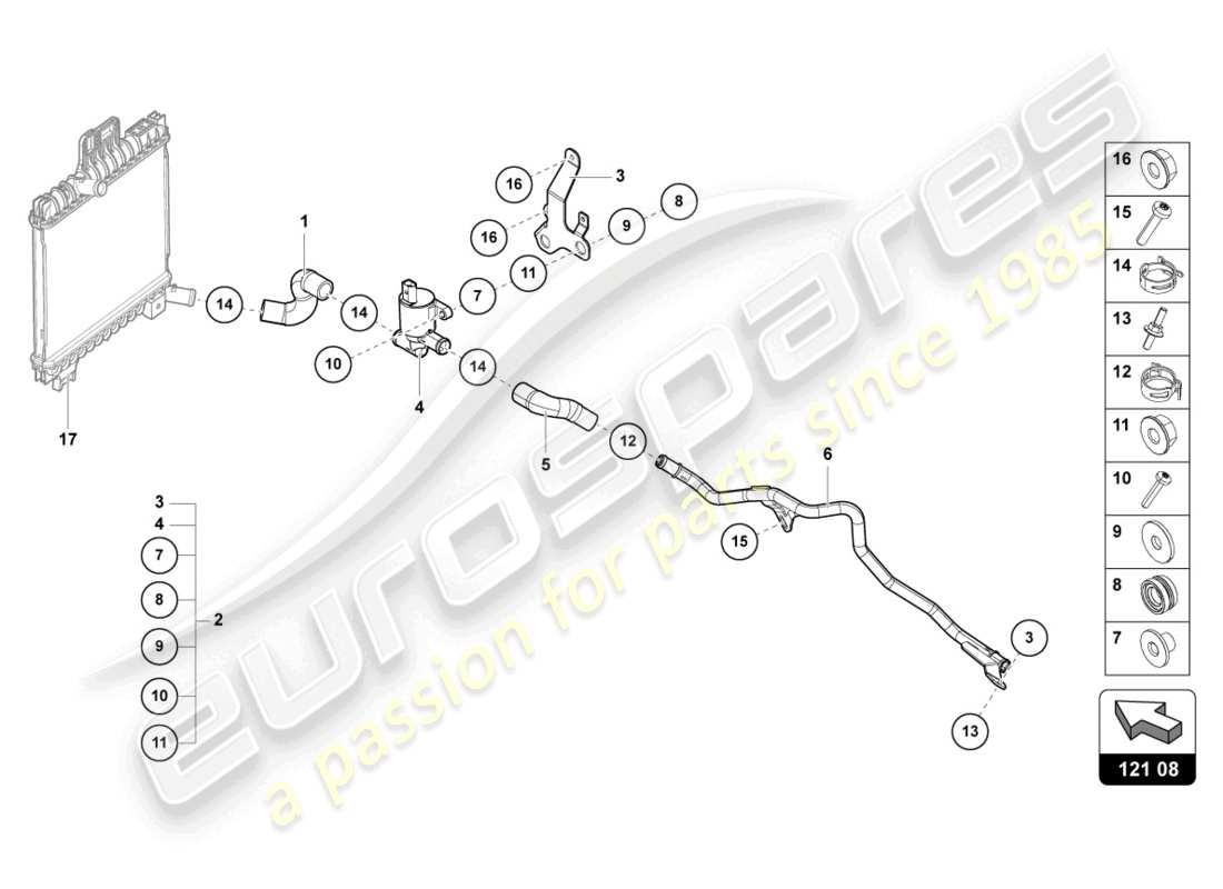 lamborghini urus s (2024) tubo del refrigerante diagramma delle parti