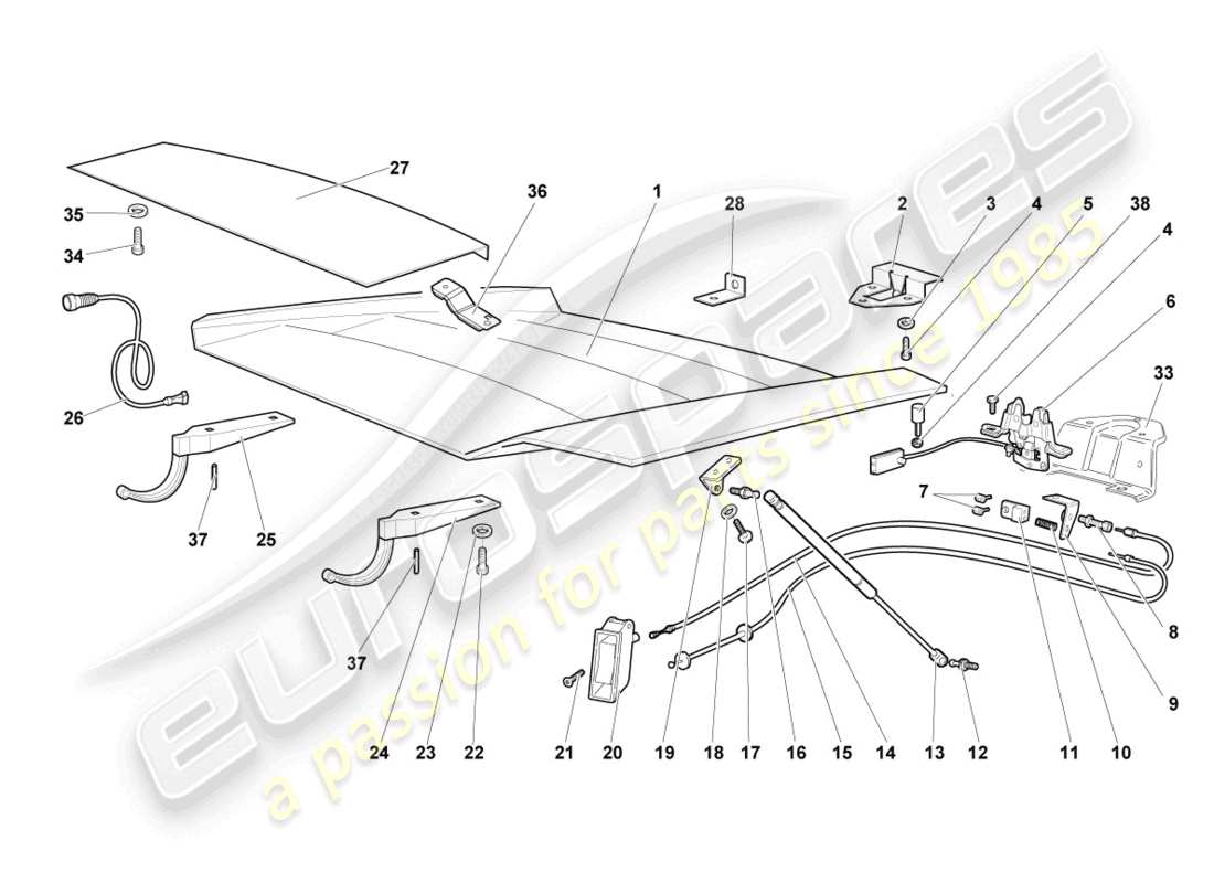 lamborghini lp640 coupe (2007) sportello per copertura motore diagramma delle parti