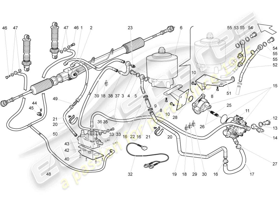 lamborghini gallardo coupe (2006) schema delle parti della scatola dello sterzo