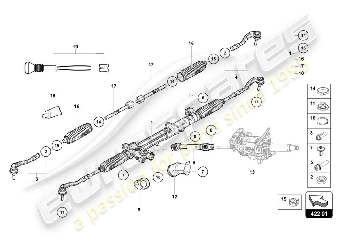 lamborghini sian roadster (2021) asta dello sterzo diagramma delle parti