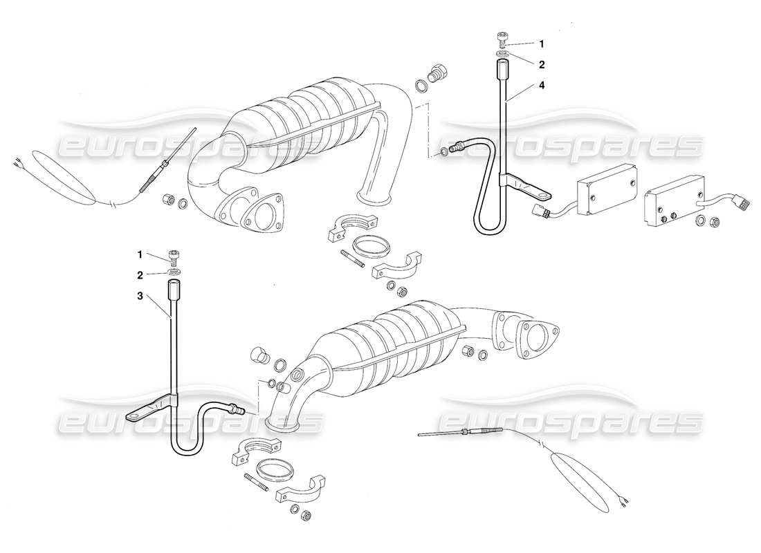 lamborghini diablo (1991) schema delle parti del sistema di scarico (valido per la versione svizzera - ottobre 1991).