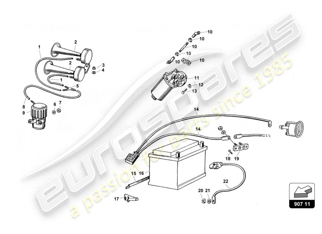 lamborghini countach 25th anniversary (1989) sistema elettrico diagramma delle parti
