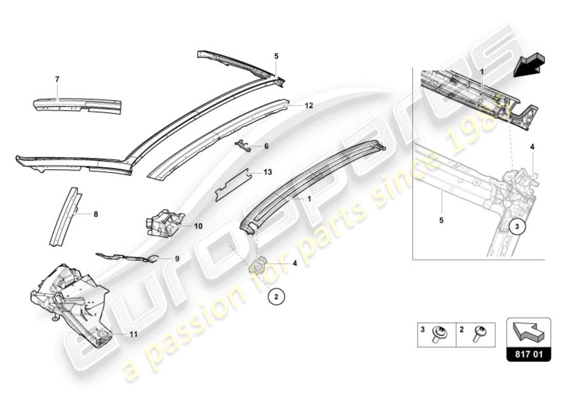 lamborghini evo spyder (2024) schema delle parti della finestra a battente