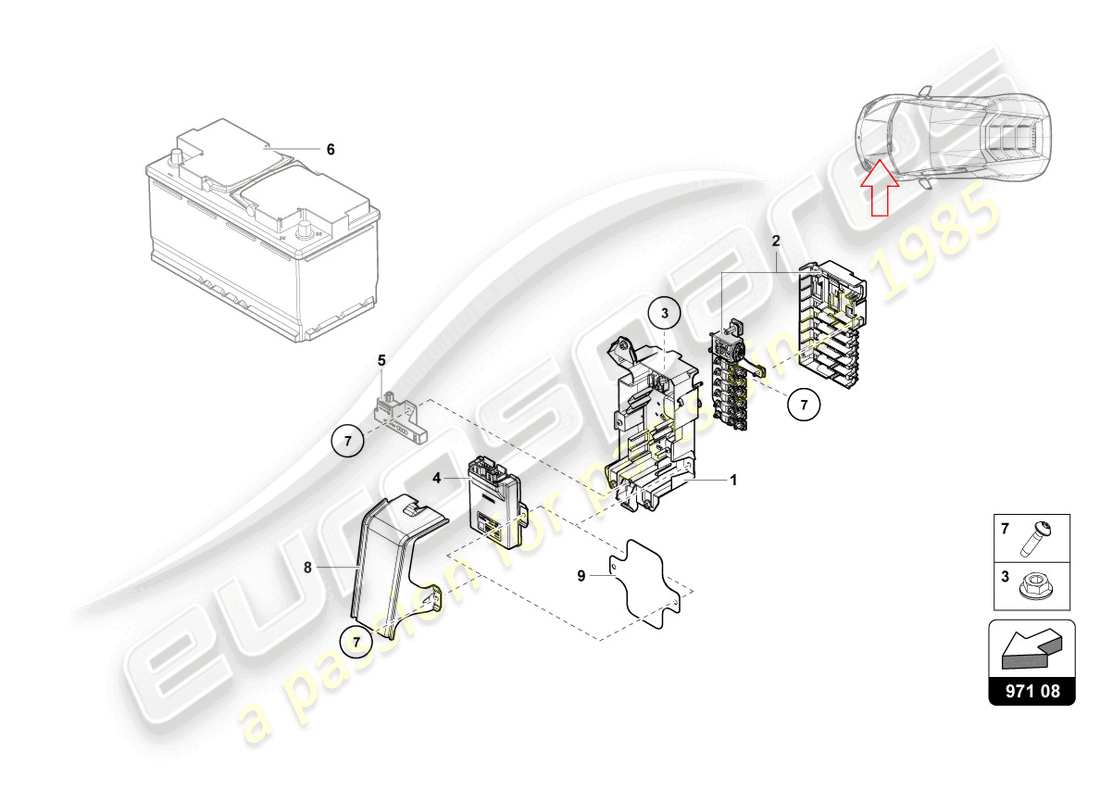 lamborghini tecnica (2023) scatola dei fusibili diagramma delle parti