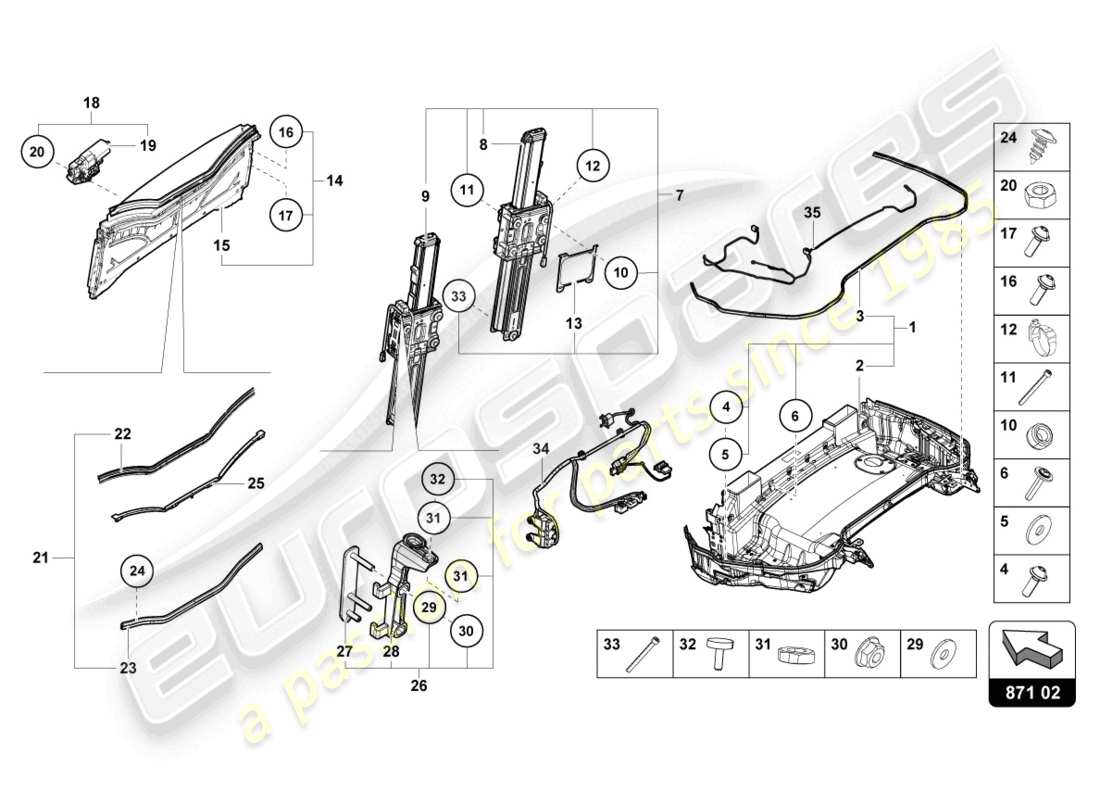 lamborghini 2022 (evo spyder 2wd) vassoio bauletto capote sorbetto schema delle parti
