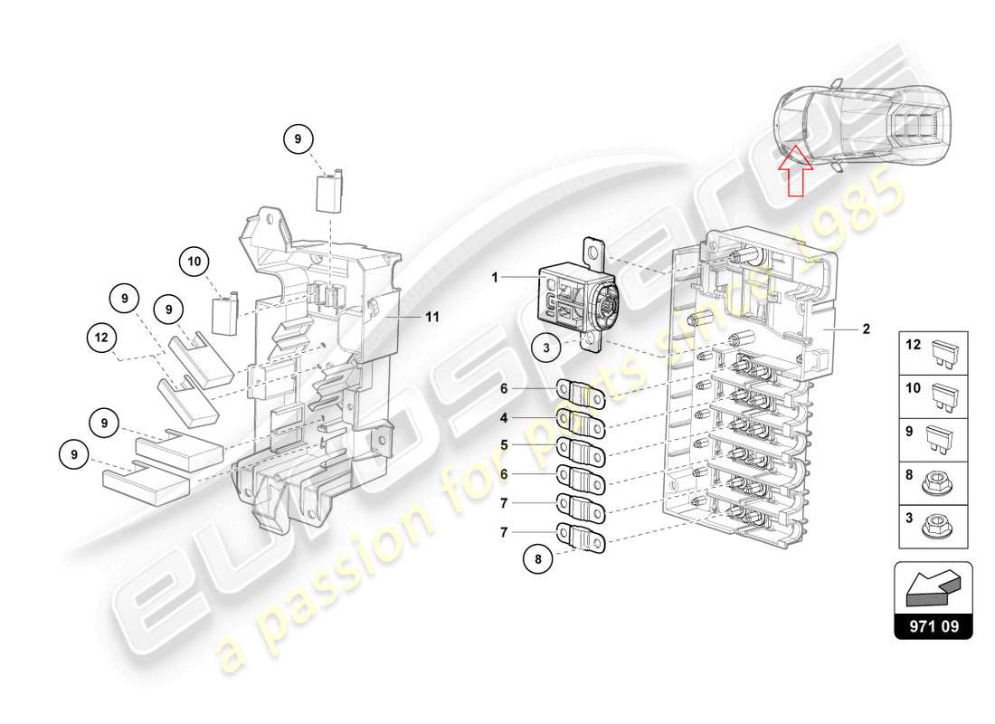 lamborghini 2023 (evo spyder 2wd) fusibili schema delle parti