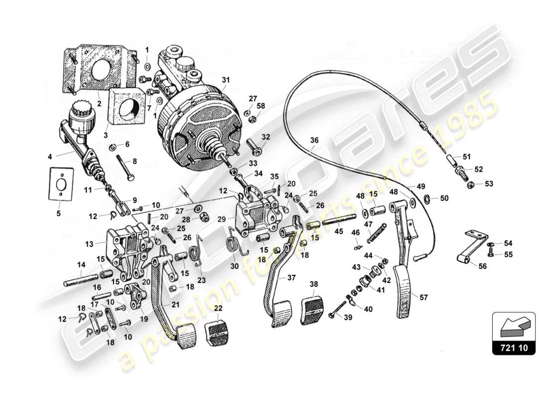 lamborghini countach 25th anniversary (1989) montaggio pedaliera diagramma delle parti