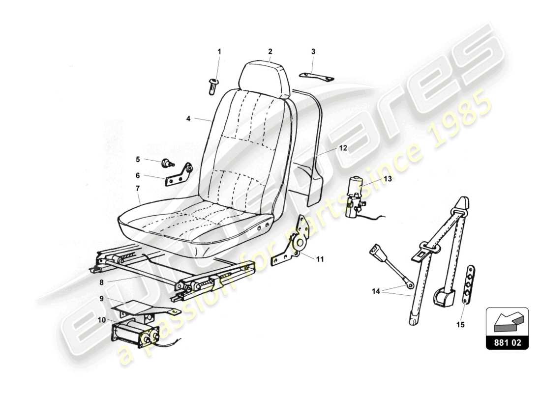 lamborghini countach 25th anniversary (1989) diagramma delle parti dei sedili e delle cinture di sicurezza