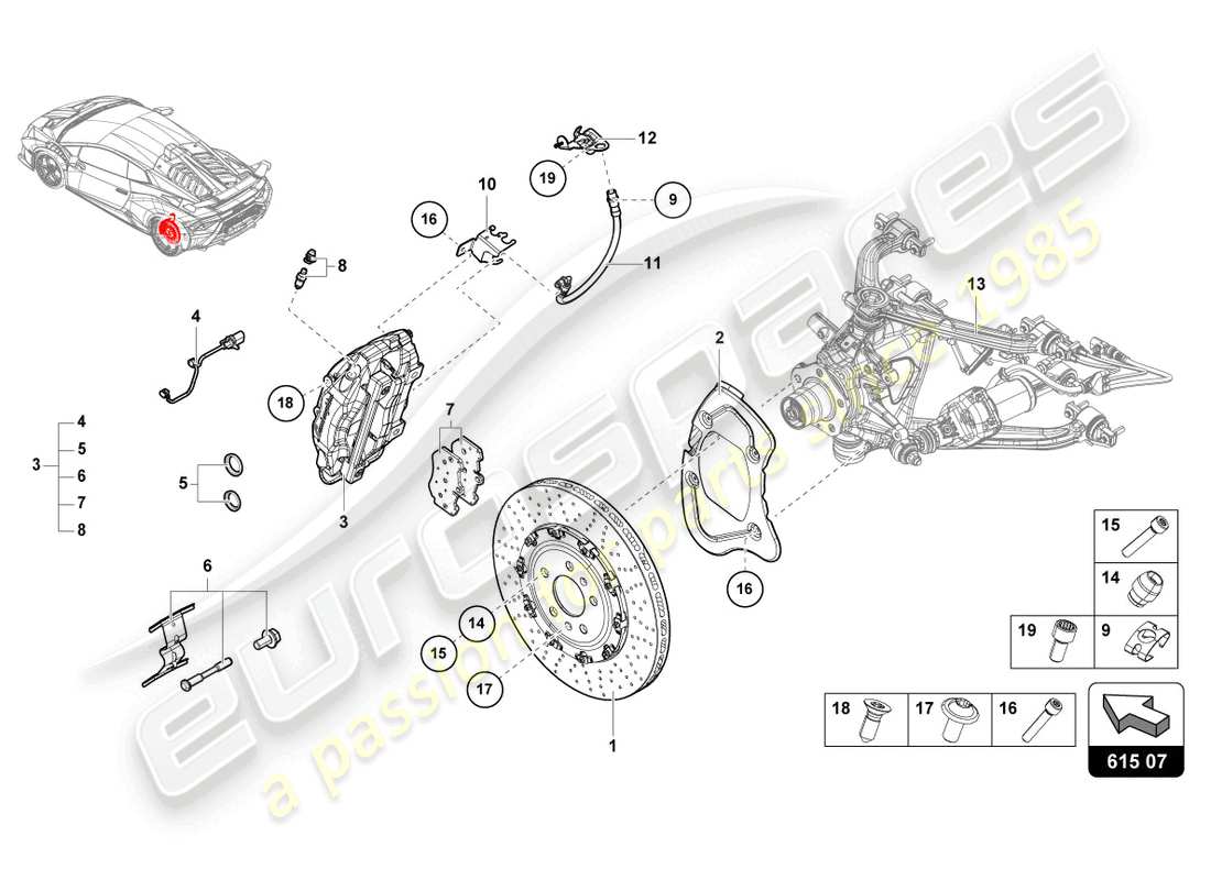 lamborghini sto (2024) disco freno posteriore in ceramica diagramma delle parti