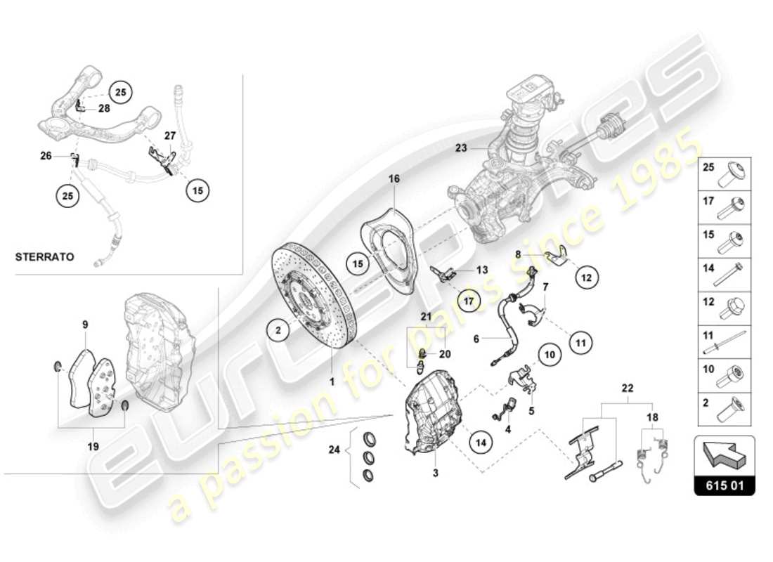 lamborghini tecnica (2023) disco freno anteriore in ceramica diagramma delle parti