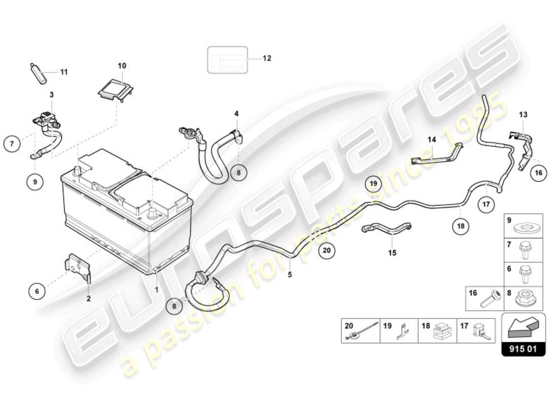 lamborghini evo spyder (2024) diagramma delle parti della batteria