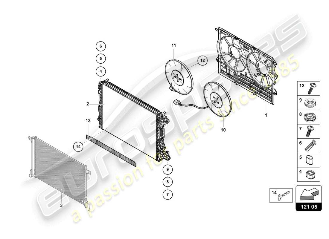 lamborghini urus performante (2024) la ventola del radiatore diagramma delle parti