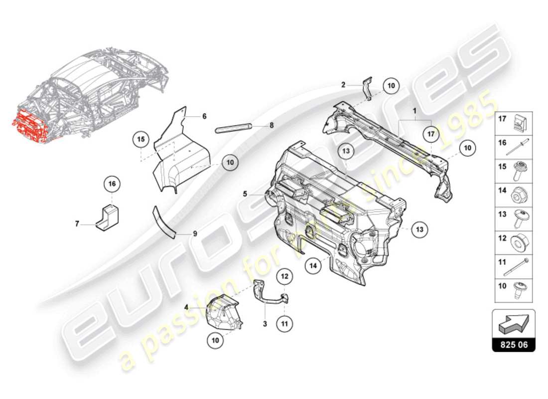 lamborghini 2023 (sto) schema delle parti dello scudo calore 'opf'