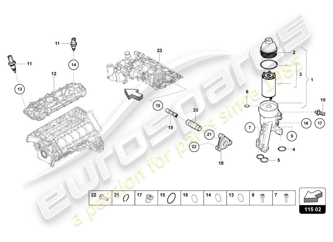 lamborghini evo spyder (2021) elemento filtro olio schema delle parti