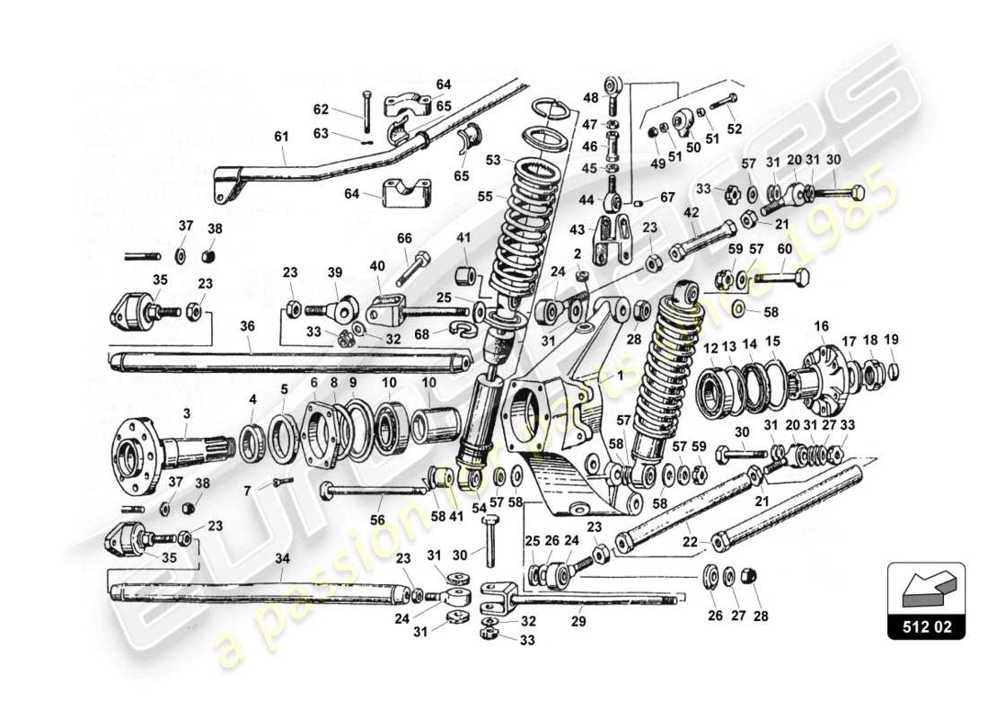 lamborghini countach 25th anniversary (1989) sospensione posteriore diagramma delle parti