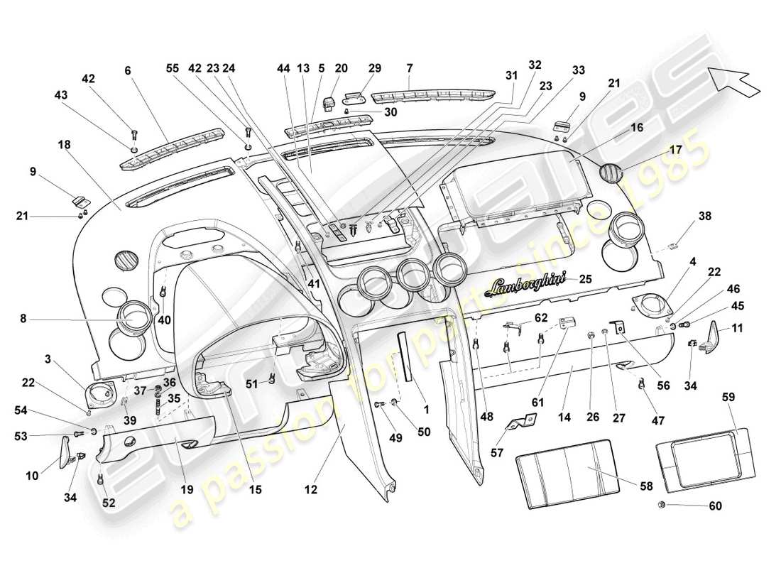 lamborghini lp560-4 coupe (2009) diagramma delle parti del cruscotto