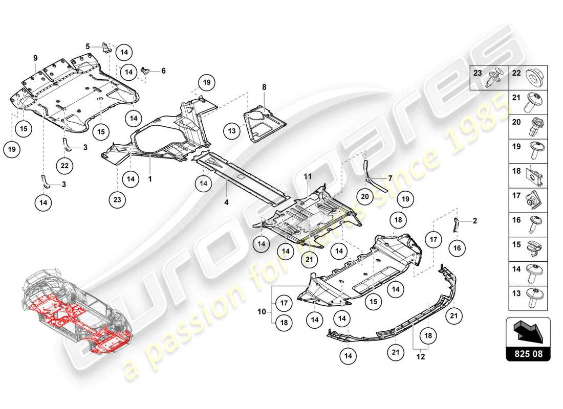 lamborghini sto (2023) pannello di rivestimento per la sezione inferiore del telaio schema delle parti