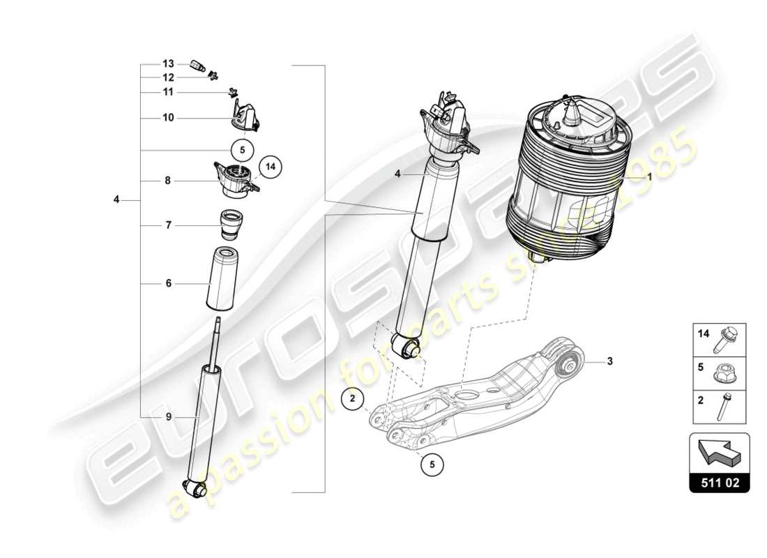 lamborghini urus s (2024) ammortizzatore posteriore diagramma delle parti