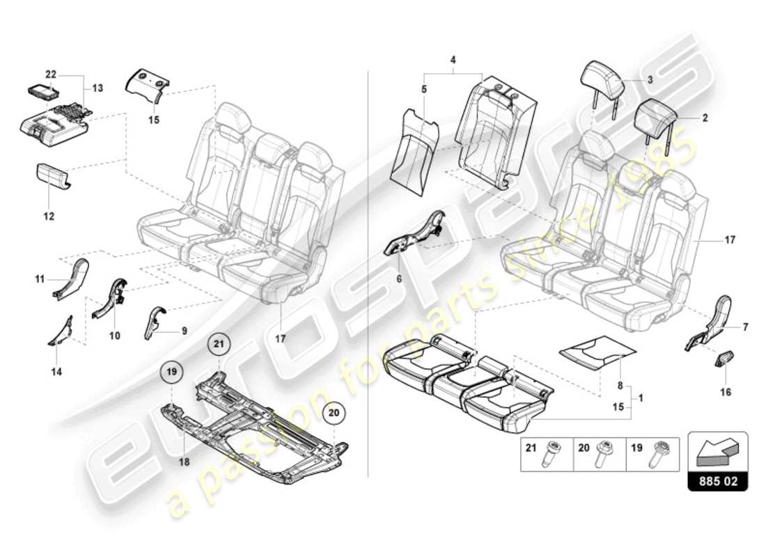 lamborghini urus (2019) panca (3-seater) diagramma delle parti