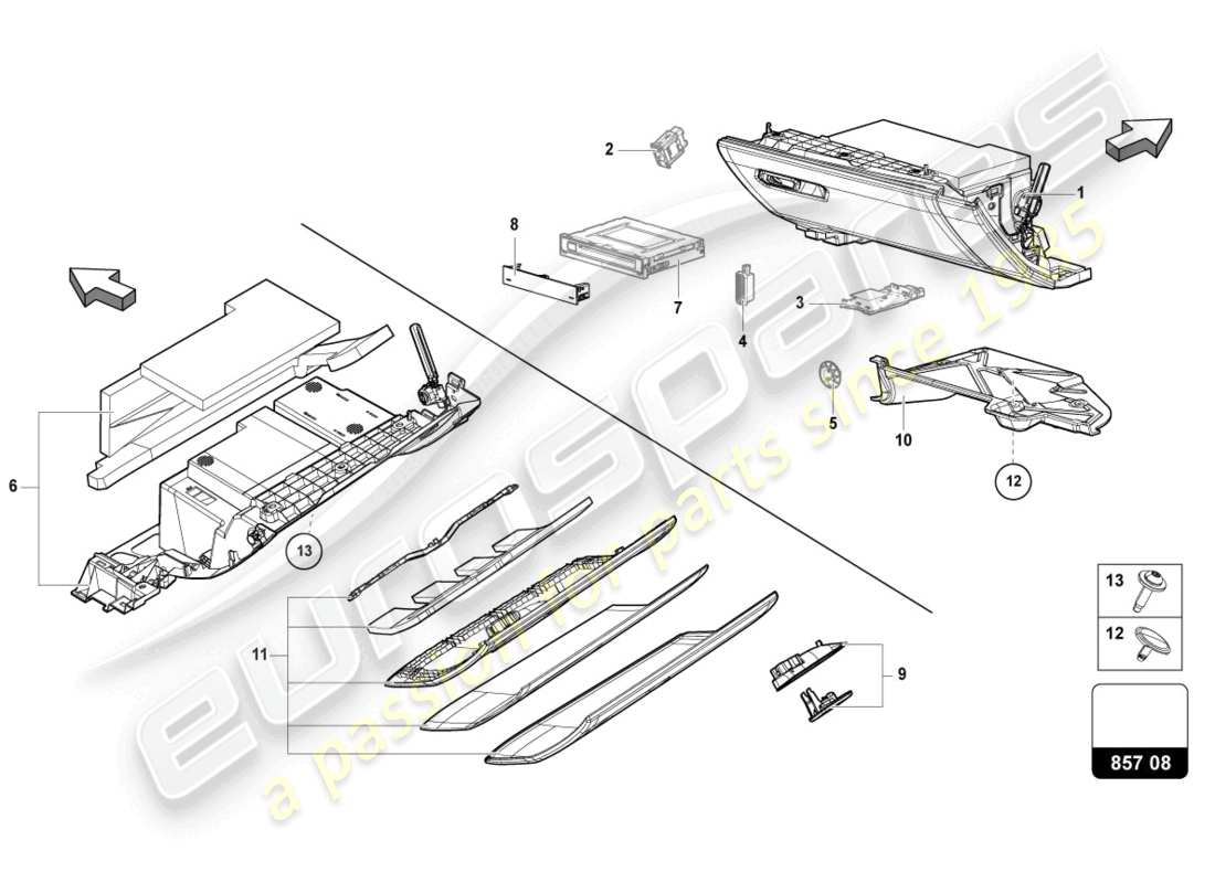 lamborghini urus (2019) scatola di guanti diagramma delle parti