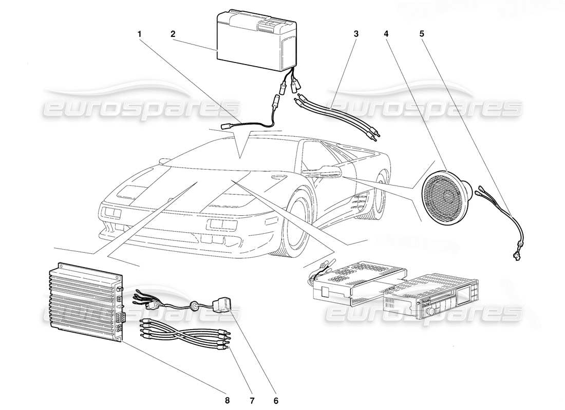 lamborghini diablo (1991) set radio (valido per la versione usa - settembre 1991) diagramma delle parti