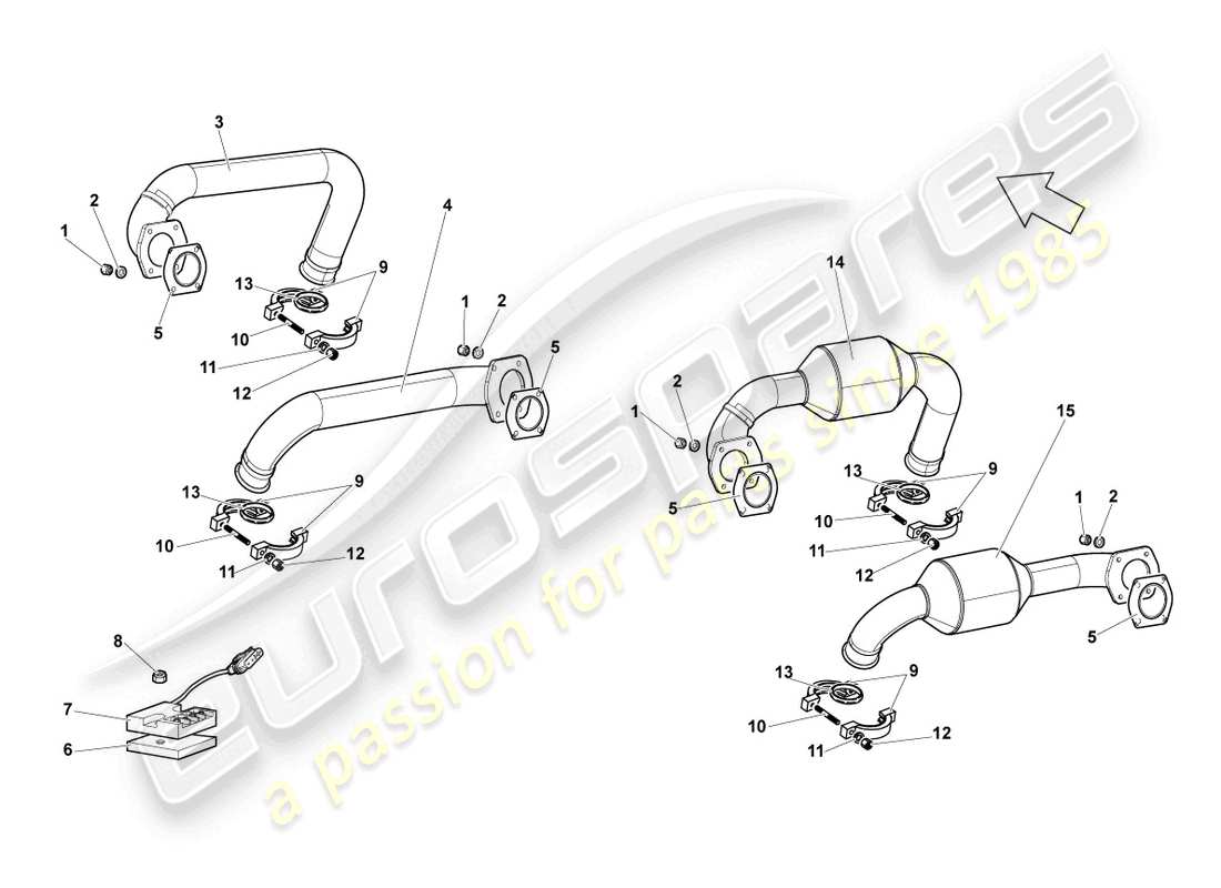 lamborghini lp640 roadster (2009) diagramma delle parti del sistema di scarico