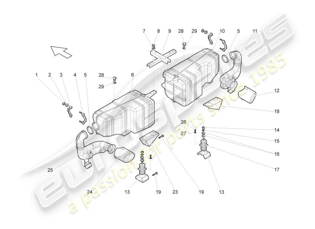 lamborghini gallardo coupe (2004) silenziatore posteriore diagramma delle parti