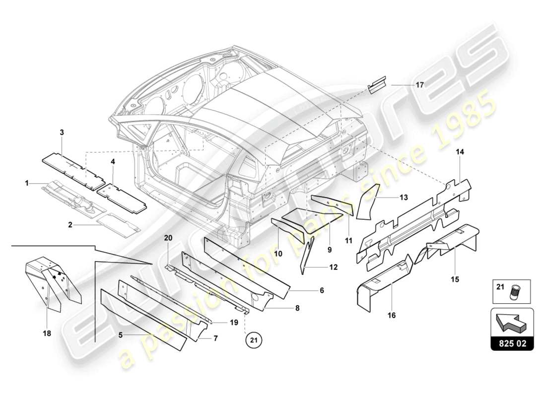 lamborghini countach lpi 800-4 (2022) serranda per tunnel diagramma delle parti
