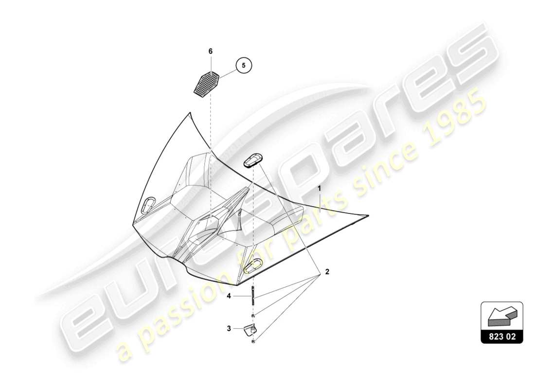 lamborghini super trofeo evo (2018) schema delle parti del cofano anteriore