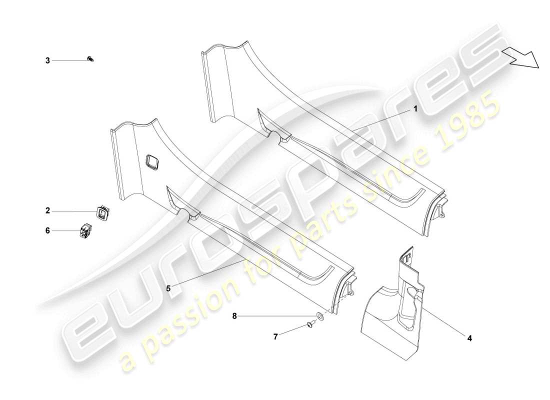 lamborghini lp560-4 coupe (2009) schema delle parti della striscia di rivestimento della soglia