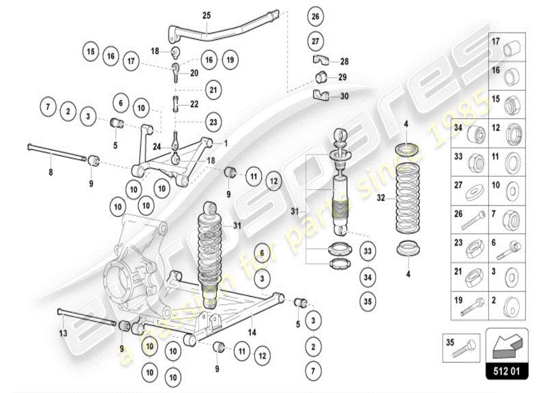 lamborghini diablo vt (1996) sospensione posteriore diagramma delle parti