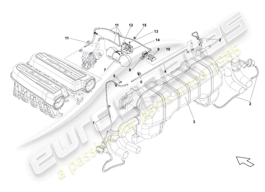lamborghini lp560-4 spider (2011) sistema di vuoto diagramma delle parti