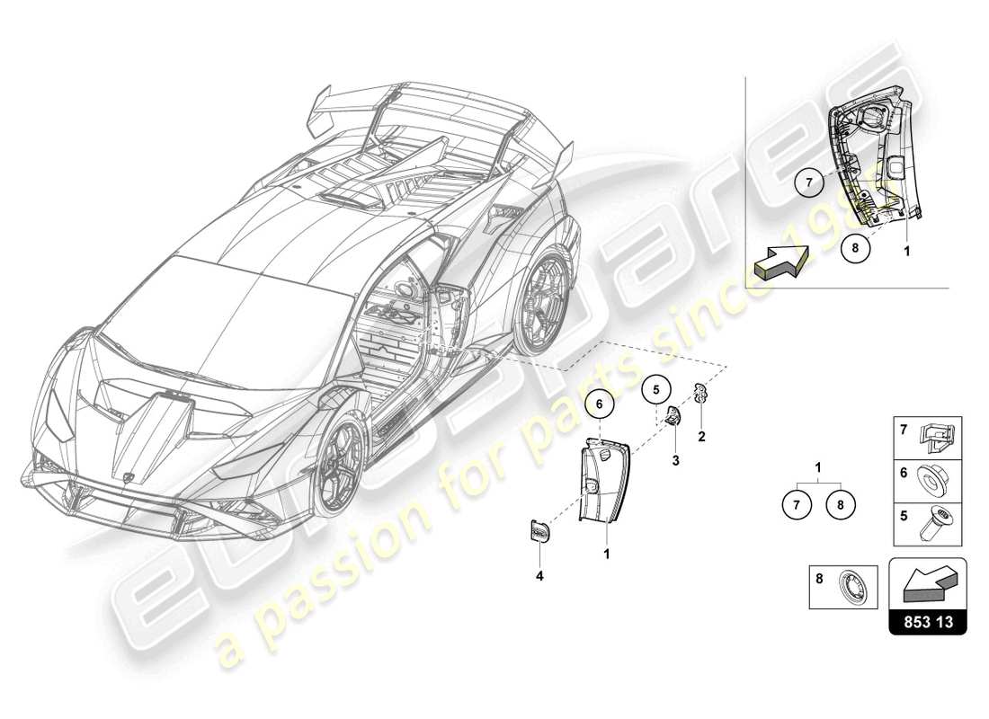 lamborghini sto (2022) piastra di copertura per traverso laterale schema delle parti
