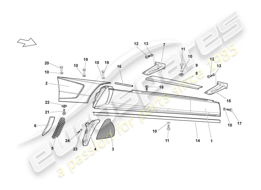 lamborghini lp640 coupe (2010) lato lato destro diagramma delle parti