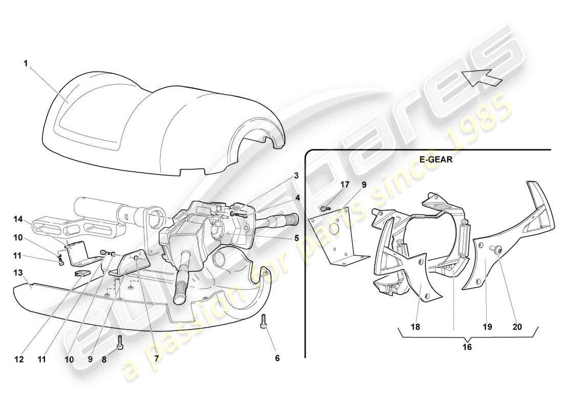 lamborghini lp640 roadster (2009) col.sterzo interruttore combi schema delle parti