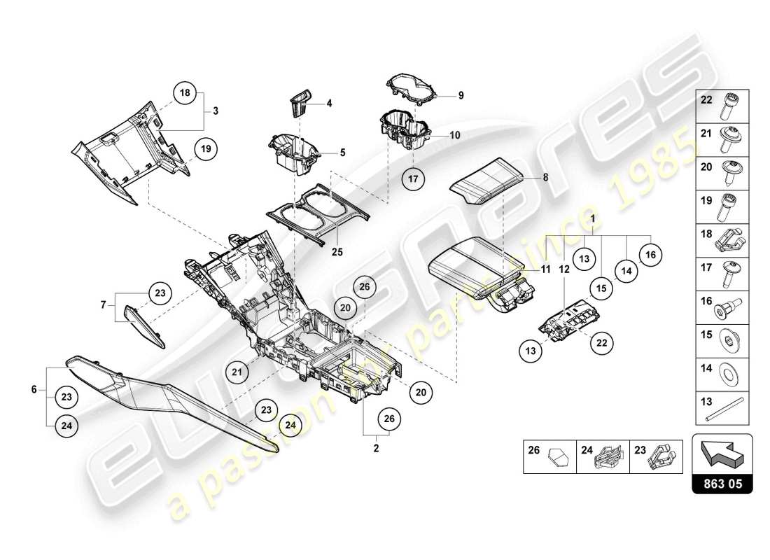 lamborghini urus (2019) tunnel centro superiore diagramma delle parti