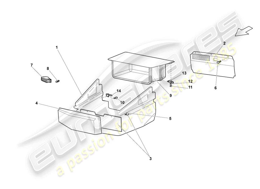 lamborghini lp640 coupe (2010) finiture per stivali bagagli diagramma delle parti