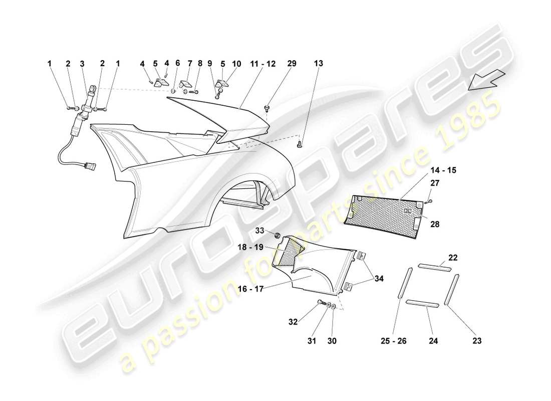 lamborghini lp640 roadster (2009) rivestimento del pannello laterale diagramma delle parti