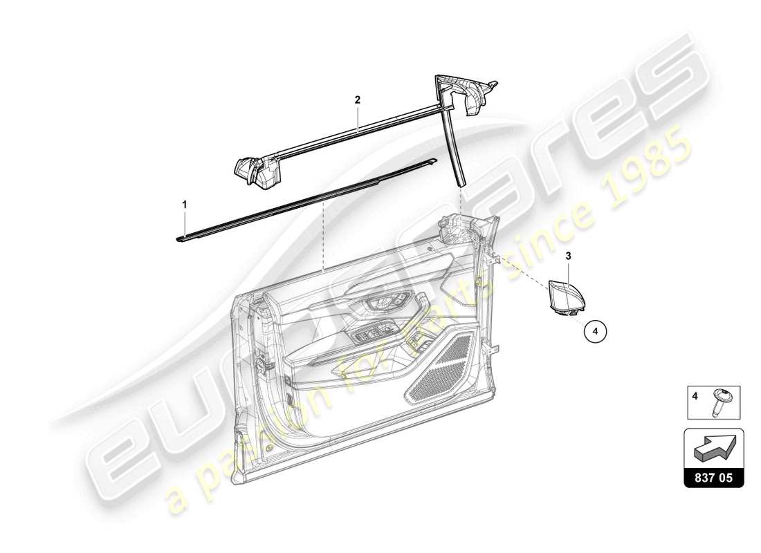 lamborghini urus (2019) guarnizione per porta finestra anteriore diagramma delle parti