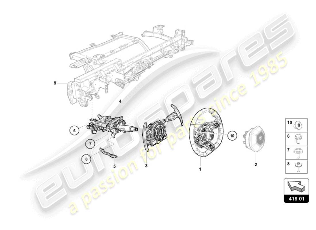 lamborghini evo spyder (2024) schema delle parti del sistema di sterzo