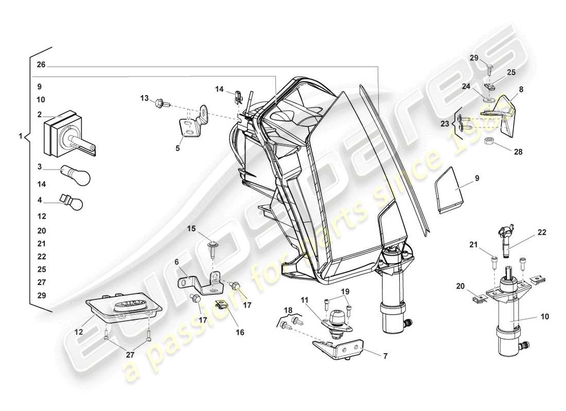 lamborghini lp570-4 sl (2014) faro per luci di curva e luci di guida diurna a led schema parte